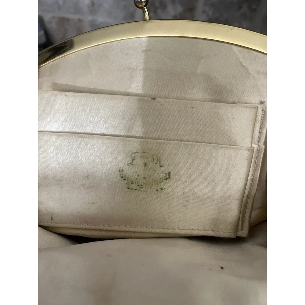 L&M MADE by EDWARDS Vintage BLACK SATIN EVENING BAG with Gold &‎ Crystal Border